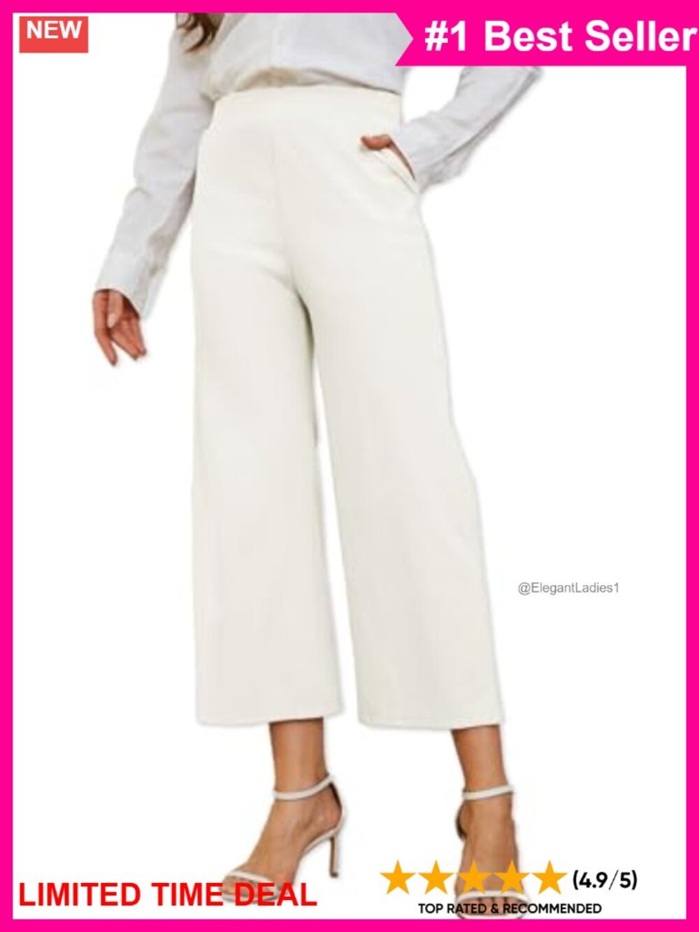 Wide Leg Capri Pants High Waisted Cropped Palazzo Work Casual
